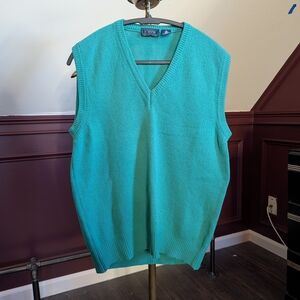 CREW Vintage Made In Italy Knit Virgin Wool Sweater Vest Turquoise Small